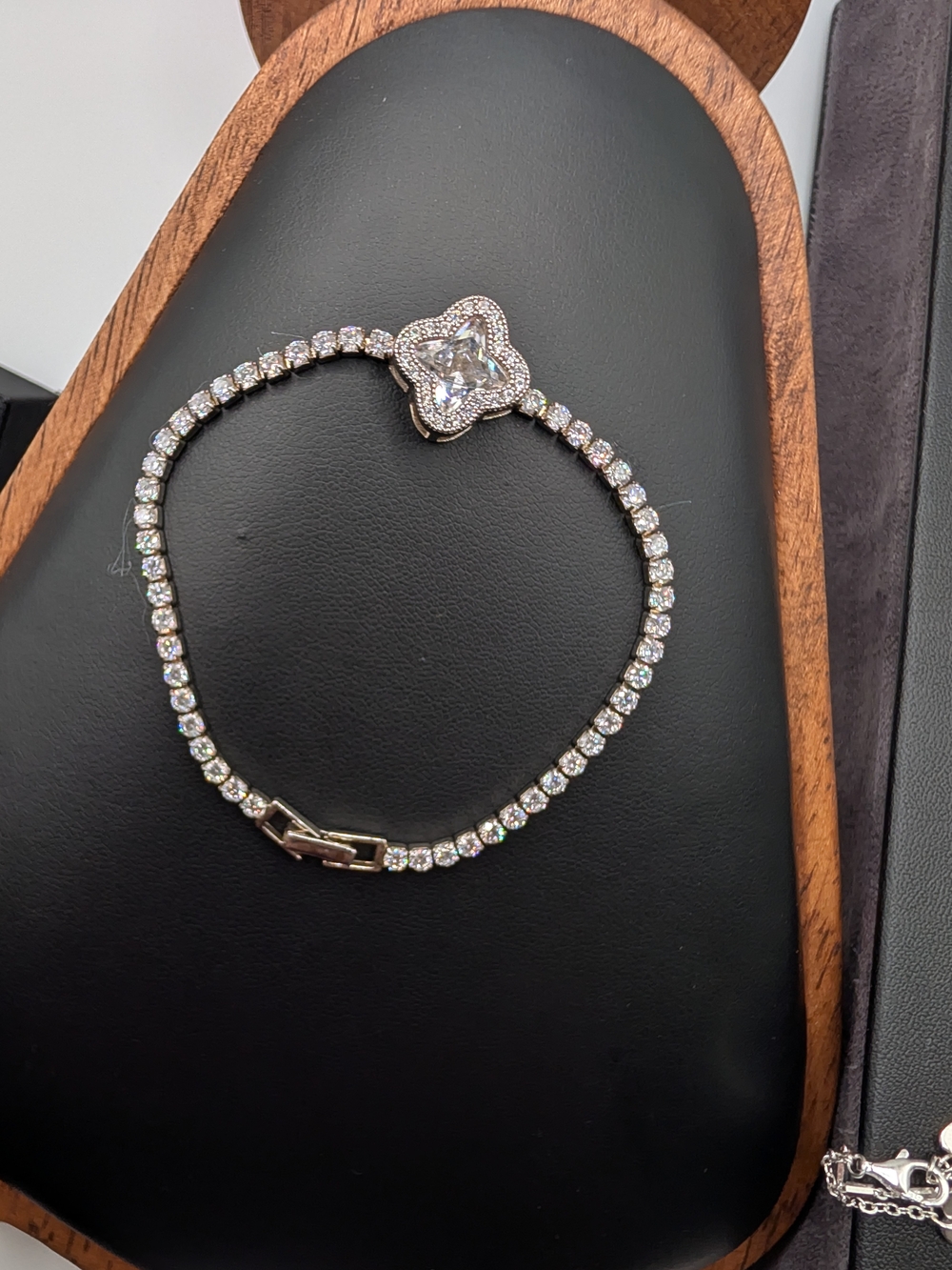 Diamonique 925 Sterling Silver CZ Clover Station Tennis Bracelet 7"